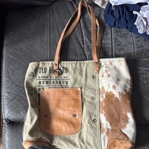 Canvas Tote with Leather and Cowhide Details